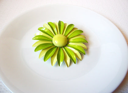 Vintage Lime Green Flower Brooch Pin 102420