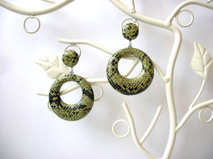 Vintage PU Leather Autumm Fern Python  Hoop Earrings 61416