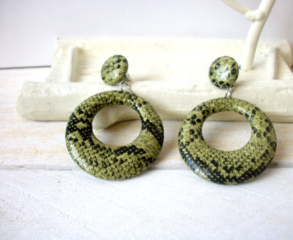Vintage PU Leather Autumm Fern Python  Hoop Earrings 61416