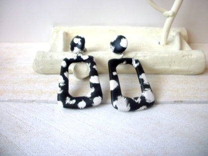 Lola Black White Earrings, PU Leather, Dangle Wild Cat, Dangle Earrings S15