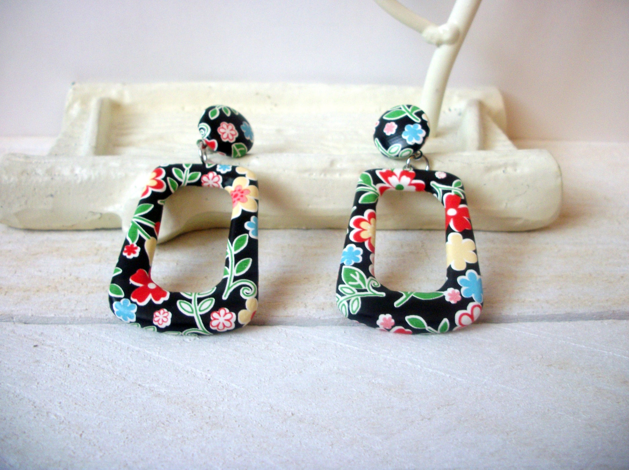 Lola Colorful Earrings, PU Leather, Dangle Flower Earrings, Dangle Earrings, Statement Earrings S13