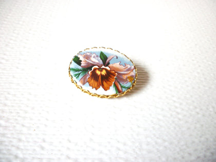 Vintage Hand Painted Glass Iris Flower Brooch Pin 102520