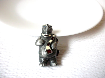 Vintage Pewter Christmas Bear Brooch Pin 102520