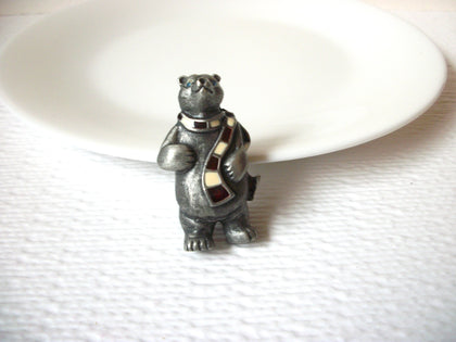 Vintage Pewter Christmas Bear Brooch Pin 102520
