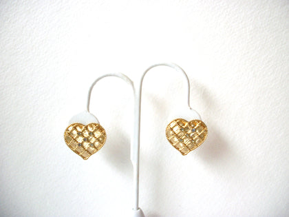Vintage Gold Toned Rhinestone Heart Earrings 102520