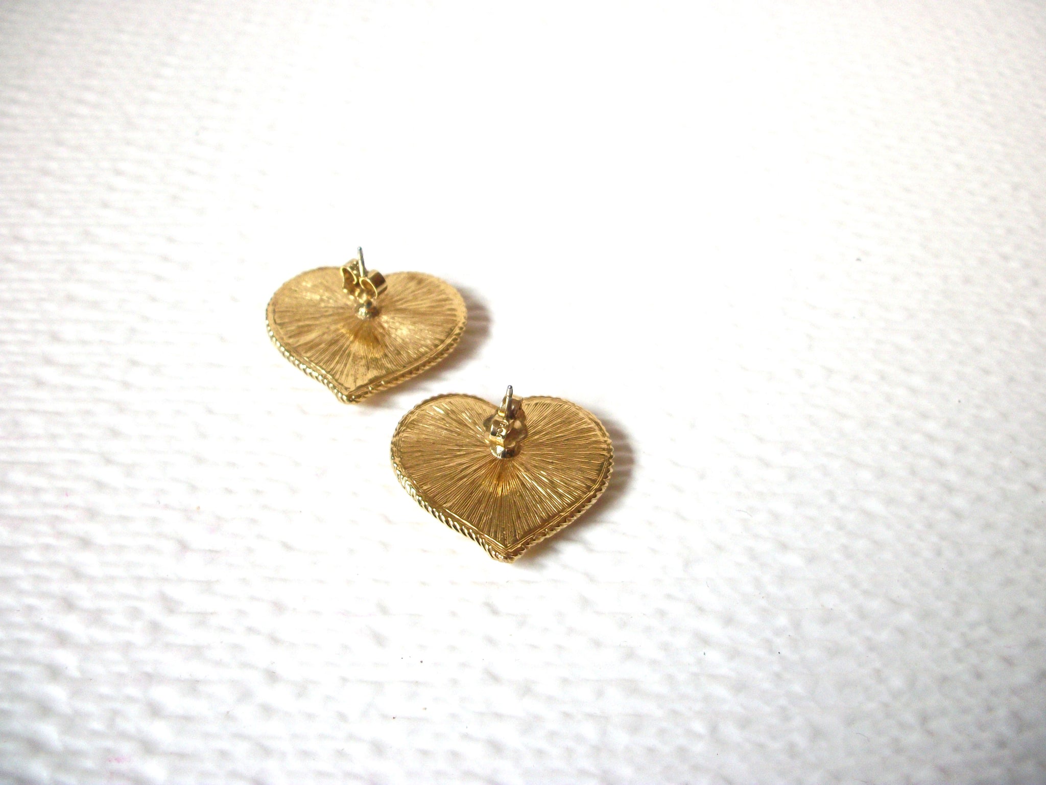 Vintage Gold Toned Rhinestone Heart Earrings 102520