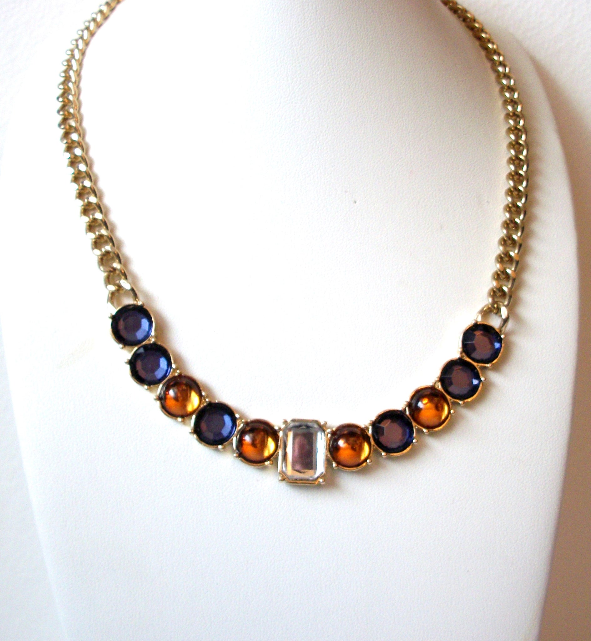 Retro Gold Purple Clear Glass Statement Necklace 102520