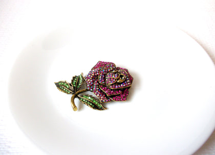 Larger Vintage Antiqued Rhinestone Rose Brooch Pin 102520