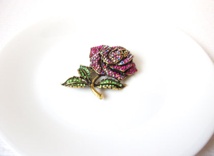 Larger Vintage Antiqued Rhinestone Rose Brooch Pin 102520