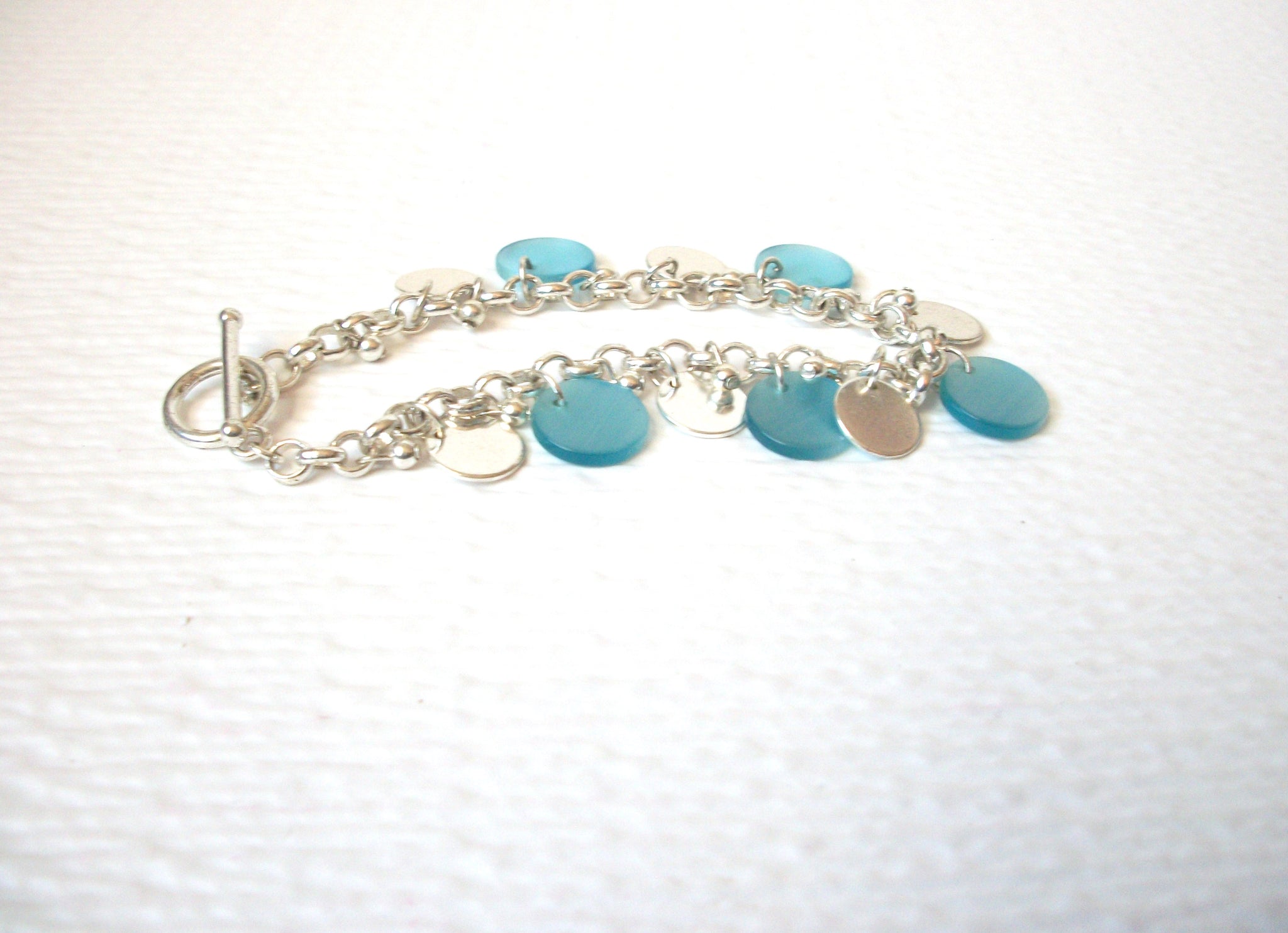 Retro Silver Toned Light Blue Bracelet 102620