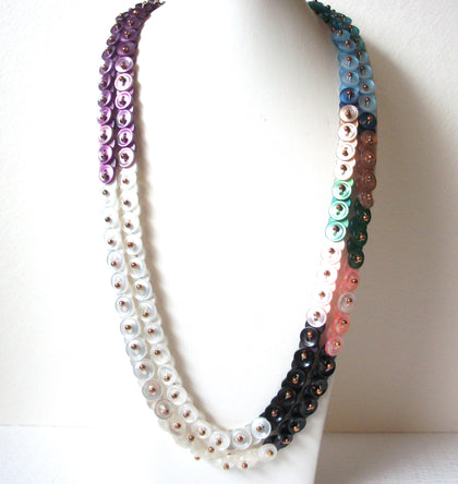 Retro Long Colorful Lucite Buttons Necklace 102620