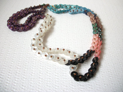 Retro Long Colorful Lucite Buttons Necklace 102620