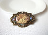 Vintage 1950s Sister Love Carved Shell Opal Brooch Pin 102620