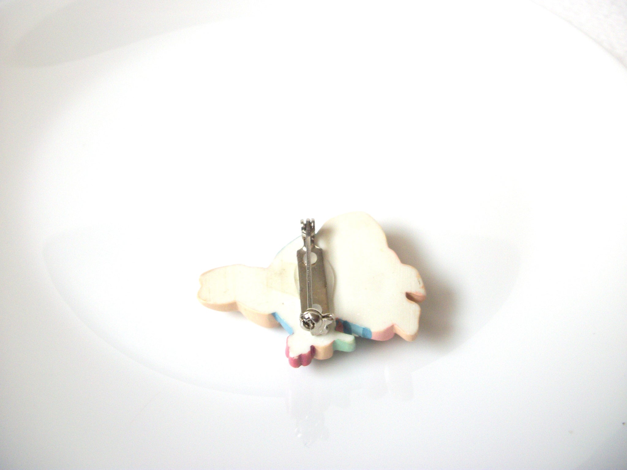 Vintage Hand Molded Easter Bunny Brooch Pin 102620