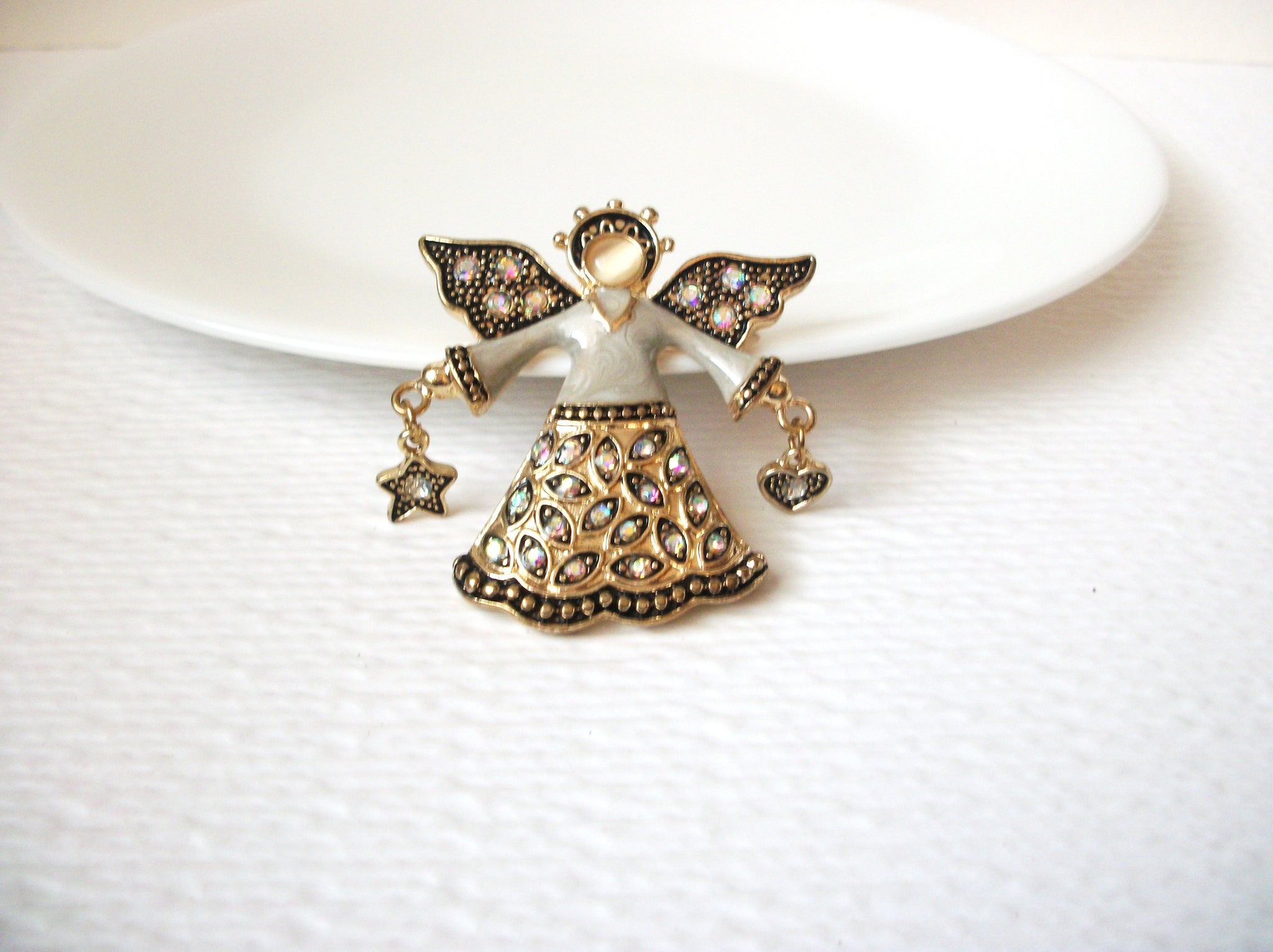 Vintage Crystal Angel Brooch Pin 102620