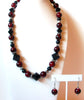 Hand Made Black Czech Glass Red Glass Necklace Earrings Set 102720