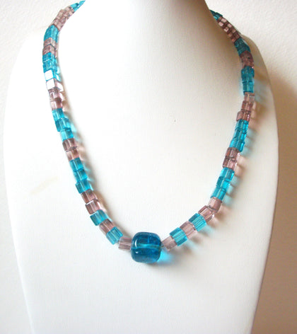 Vintage Hand Made Blue Mauve Czech Glass Necklace 102820
