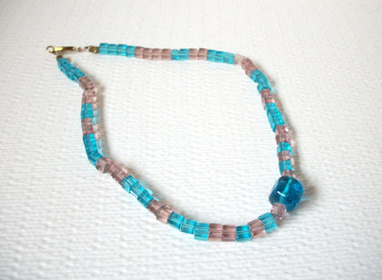 Vintage Hand Made Blue Mauve Czech Glass Necklace 102820