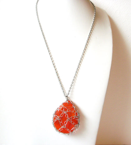 Marked Vintage Orange Glass Necklace 102820