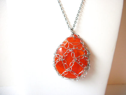 Marked Vintage Orange Glass Necklace 102820