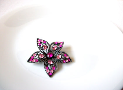 Vintage Floral Burst Pink Rhinestone Brooch Pin 102820