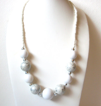 Retro Gray White Marbleized Beads Necklace 102820