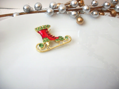 Retro Brooch, Ice Skating Brooch, Rhinestones Brooch, Christmas Brooch Pin S34