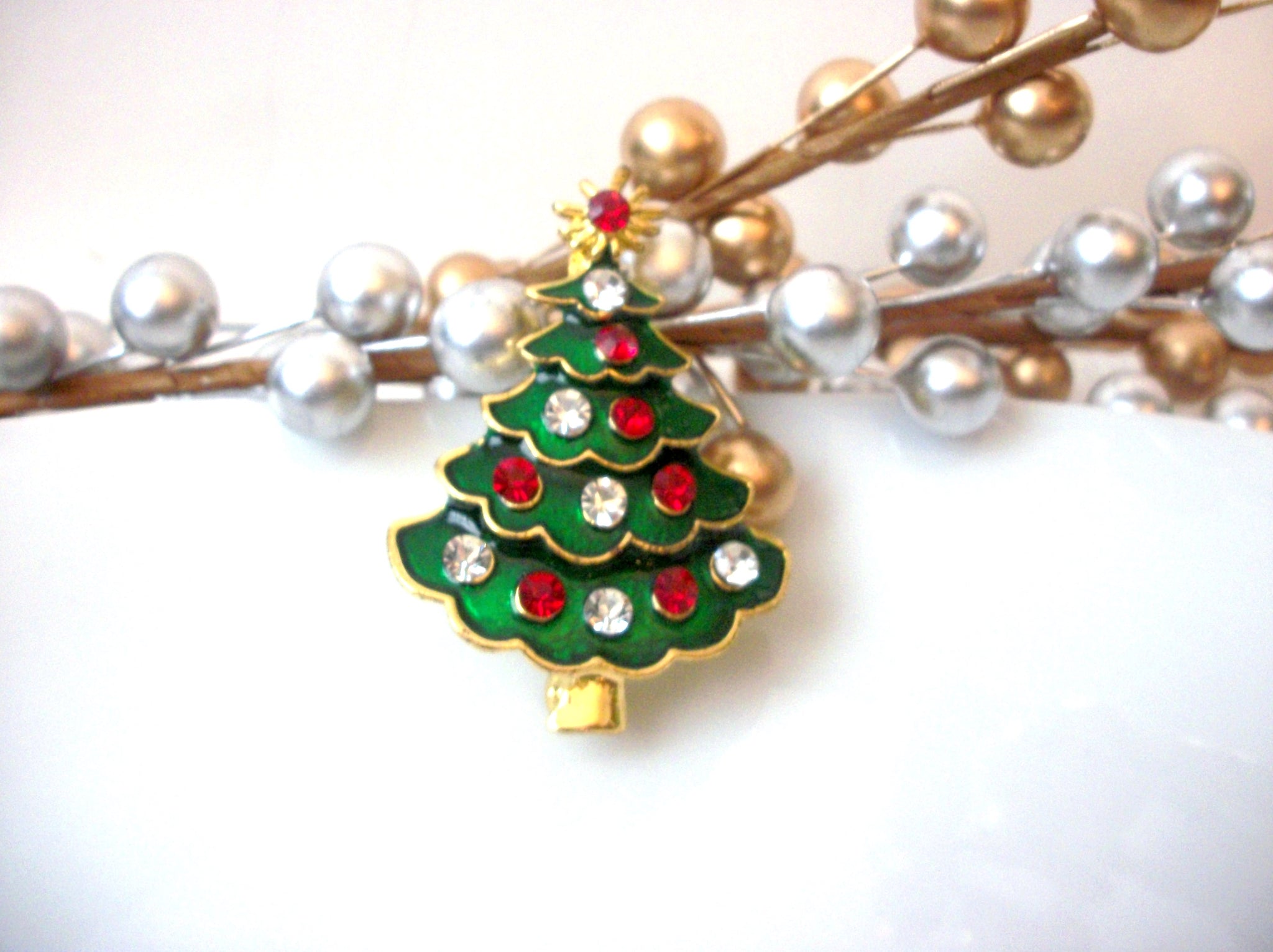 Retro Brooch, Christmas Tree Brooch, Rhinestones Brooch, Christmas Brooch Pin S34