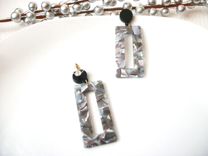 Foxy Gray Tortoise Earrings, Tortoise Shell Earrings, Tortoise Geometric Earrings, Acetate Earrings, Light Weight Resin Dangle Earrings S35