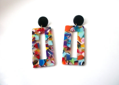 Mandy Multi Color Tortoise Earrings, Tortoise Shell Earrings, Tortoise Geometric Earrings, Acetate Earrings, Resin Earrings S35