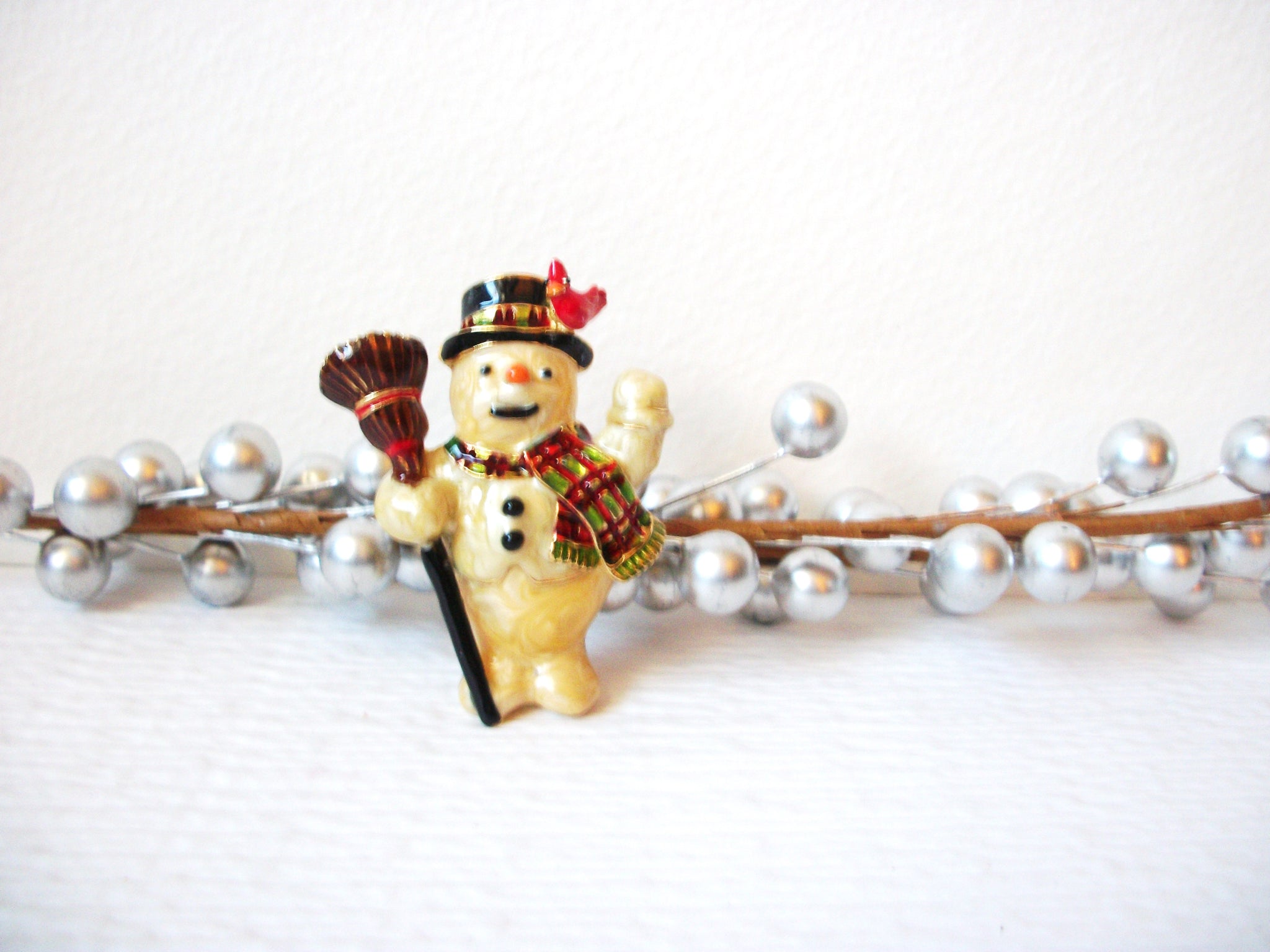 Vintage Enameled Snowman Brooch Pin 102920