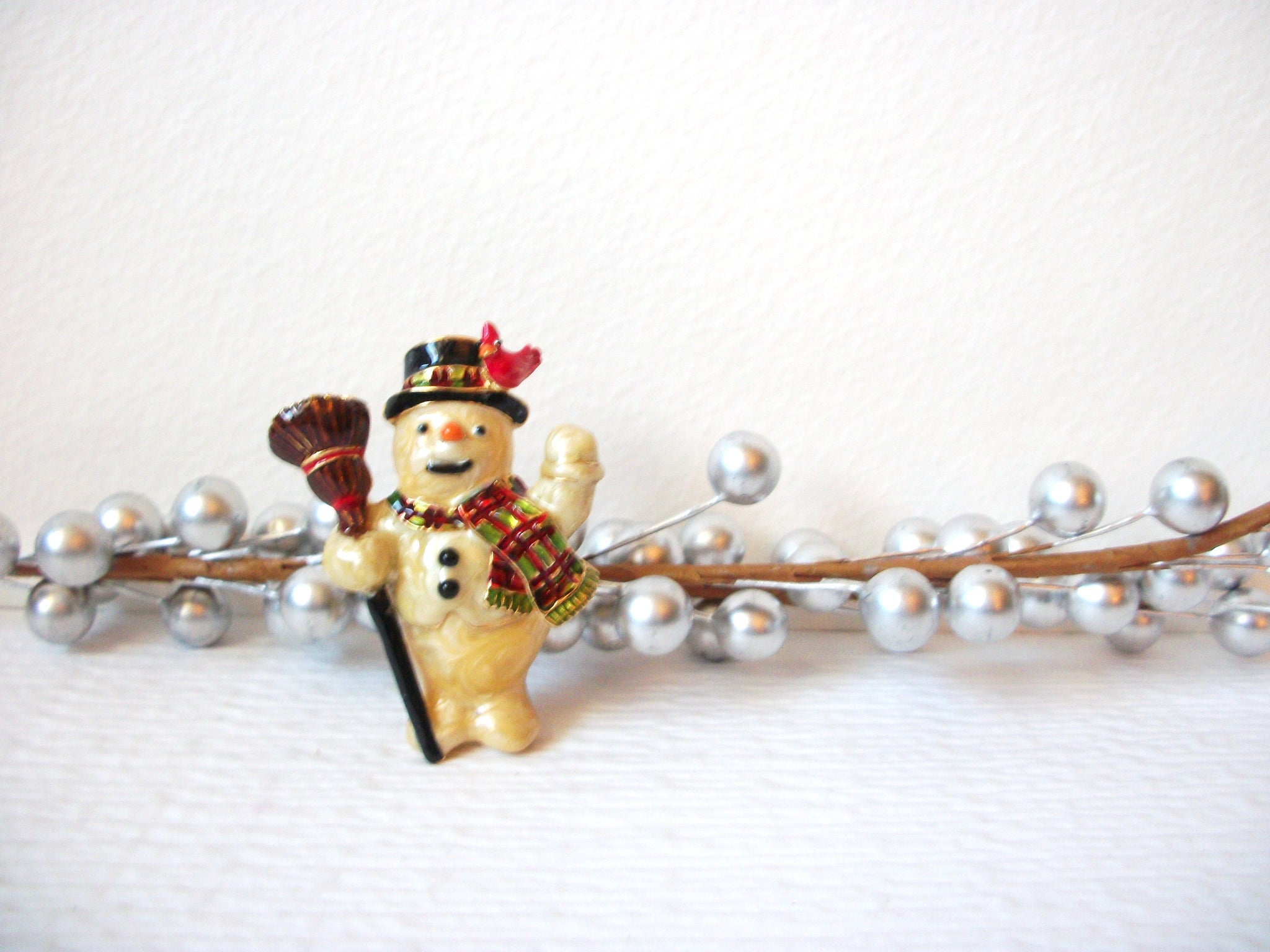 Vintage Enameled Snowman Brooch Pin 102920