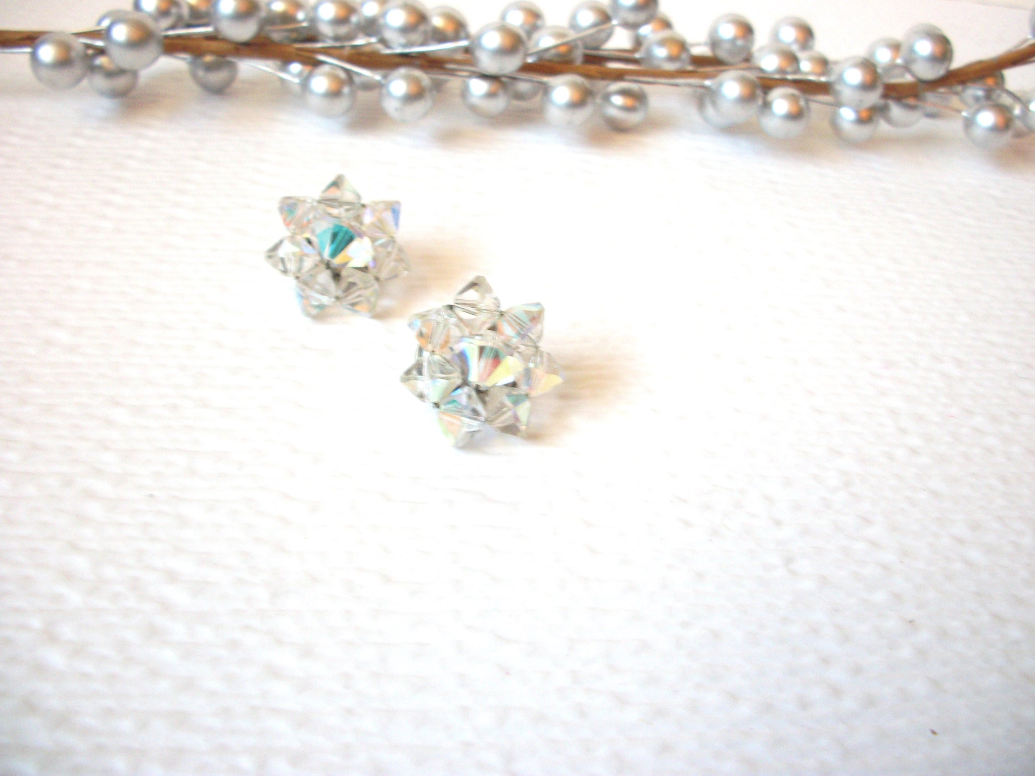 Vintage Sparkling Aurora Borelias Crystal Cluster Earrings 102920