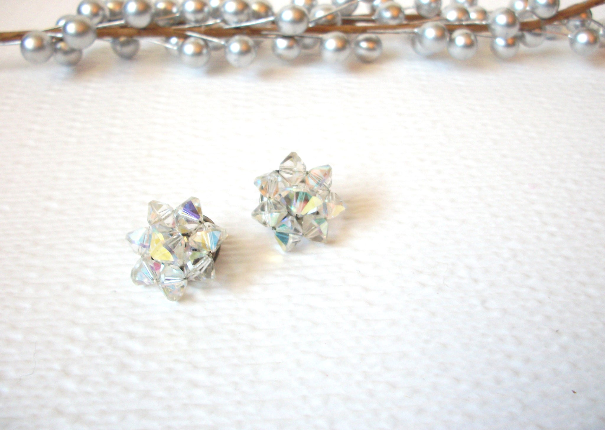 Vintage Sparkling Aurora Borelias Crystal Cluster Earrings 102920