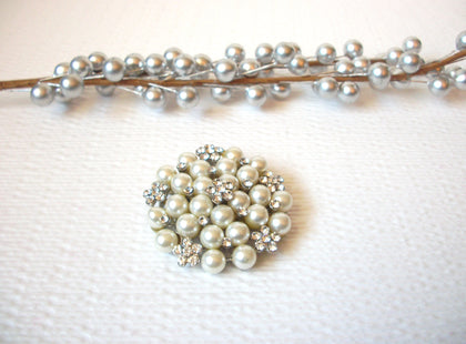Vintage Faux Pearl Rhinestone Cluster Brooch Pin 103020