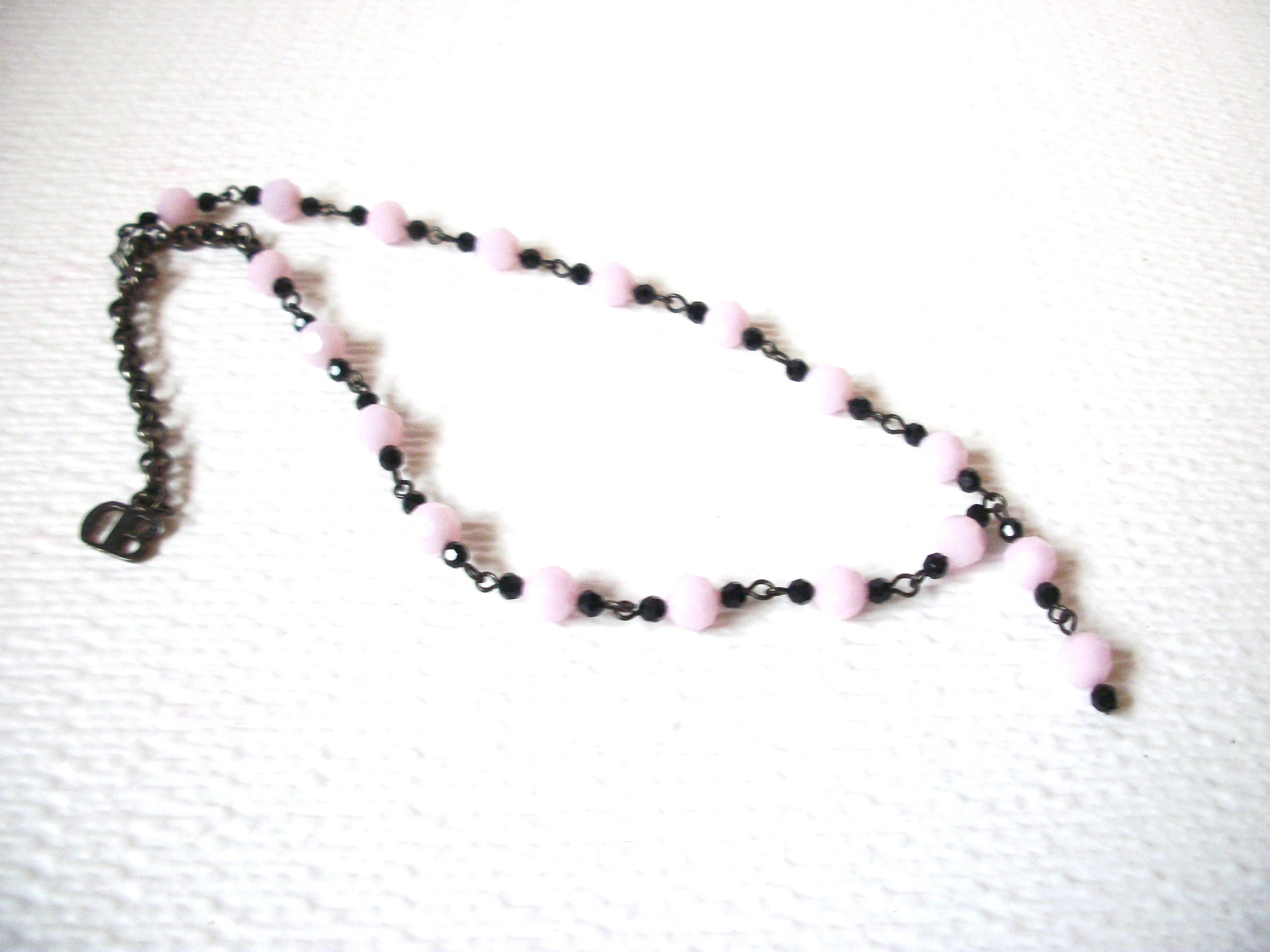 Vintage Black Pink Czech Glass Necklace 103020