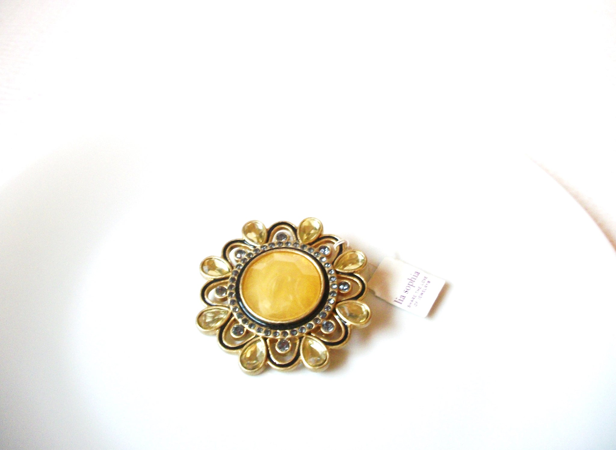 Vintage Lia Stone Rhinestone Brooch Pin 103020