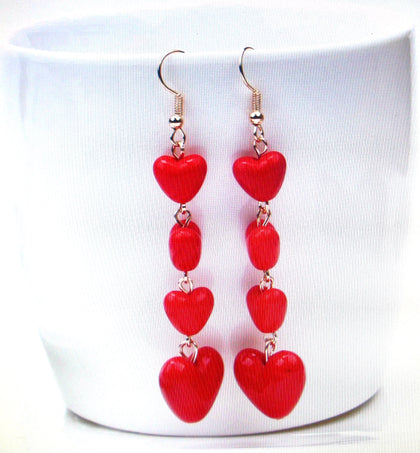 Long Red Heart Dangle Earrings 112916