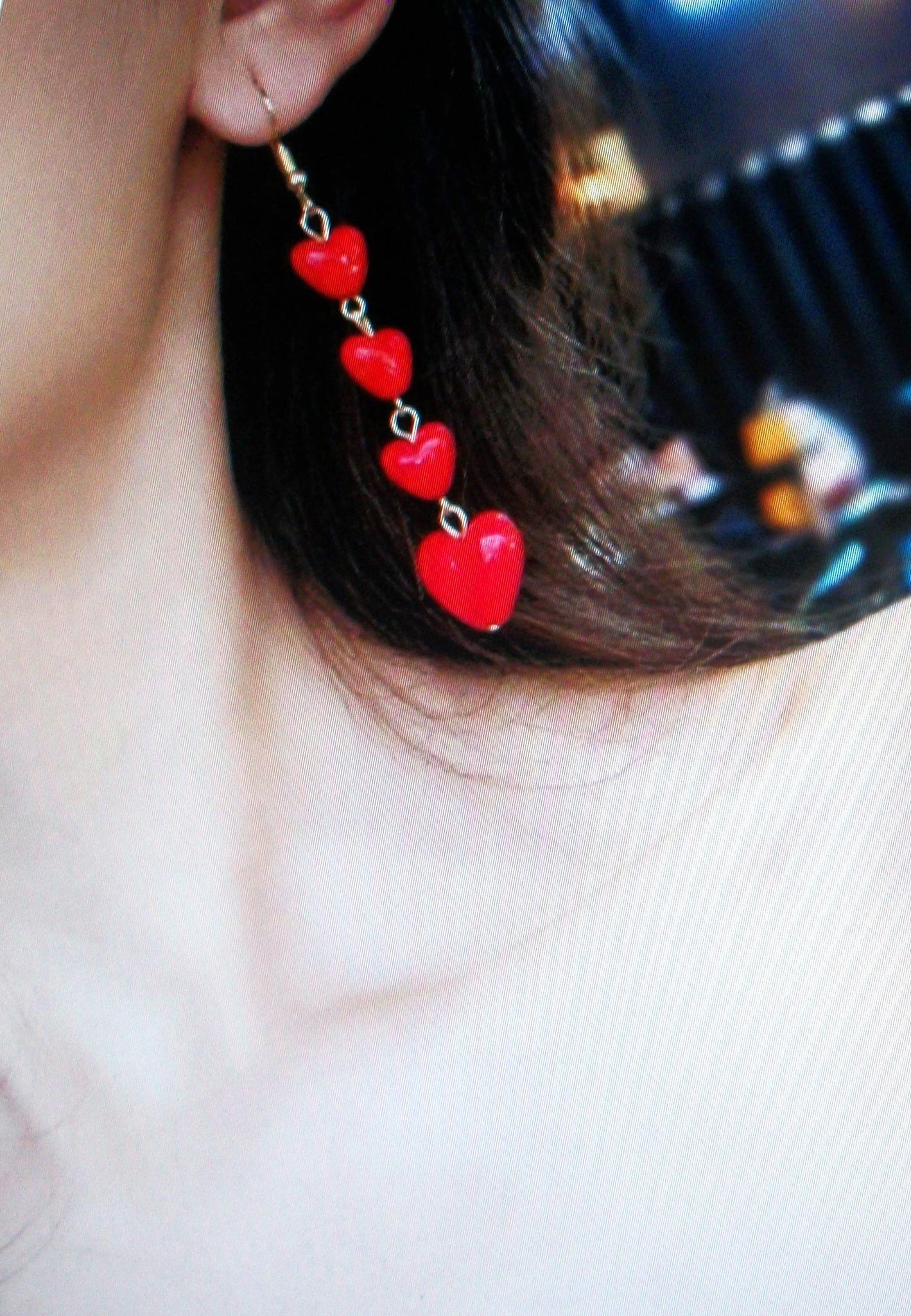Long Red Heart Dangle Earrings 112916