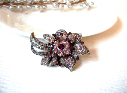 Vintage 1950s Rhinestone Floral Brooch Pin 110220