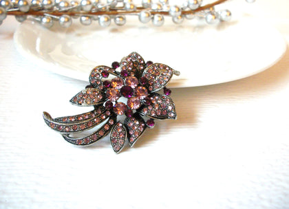 Vintage 1950s Rhinestone Floral Brooch Pin 110220