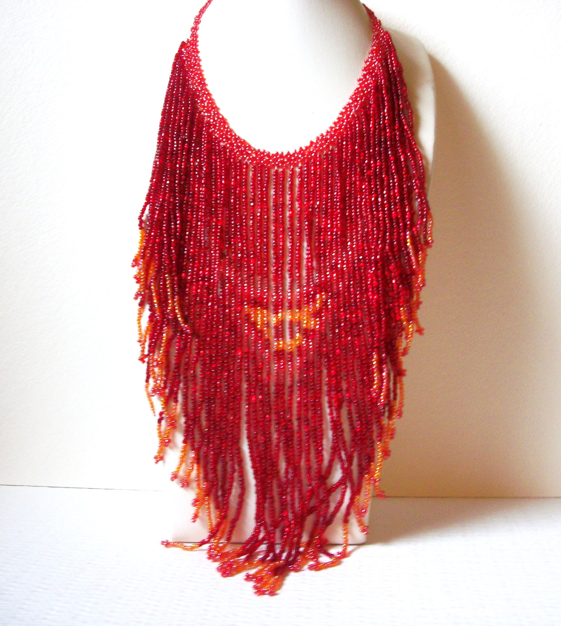 Vintage Glass Beads Fringe Necklace 110120