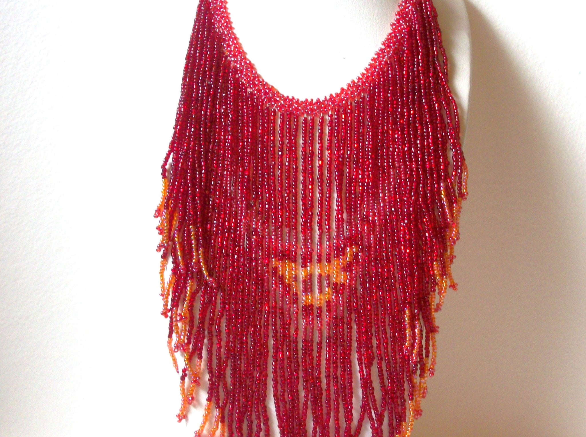 Vintage Glass Beads Fringe Necklace 110120