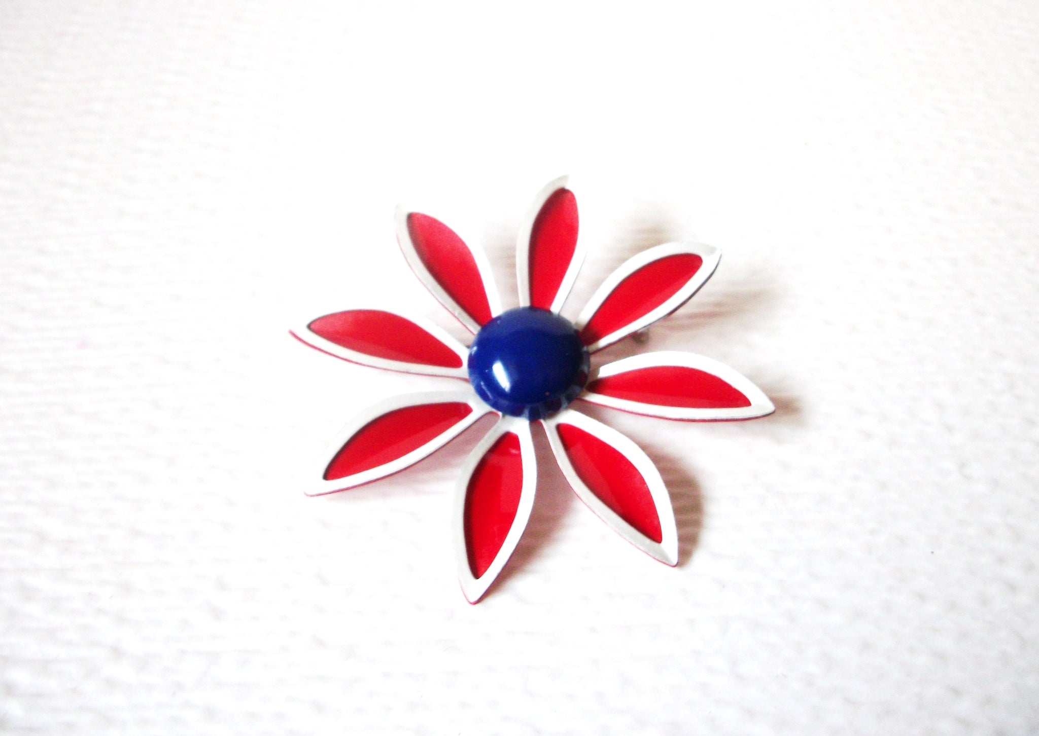 Retro White Red Blue Large Flower Brooch Pin 110220