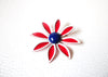 Retro White Red Blue Large Flower Brooch Pin 110220