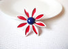 Retro White Red Blue Large Flower Brooch Pin 110220