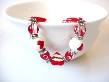 Hand Painted Glass Beads, Hearts Love Valentine Stretch Bracelet 82516