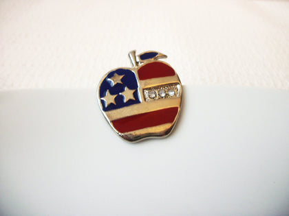 Vintage Patriotic Brooch, Apple Brooch, Rhinestones Pin 61416
