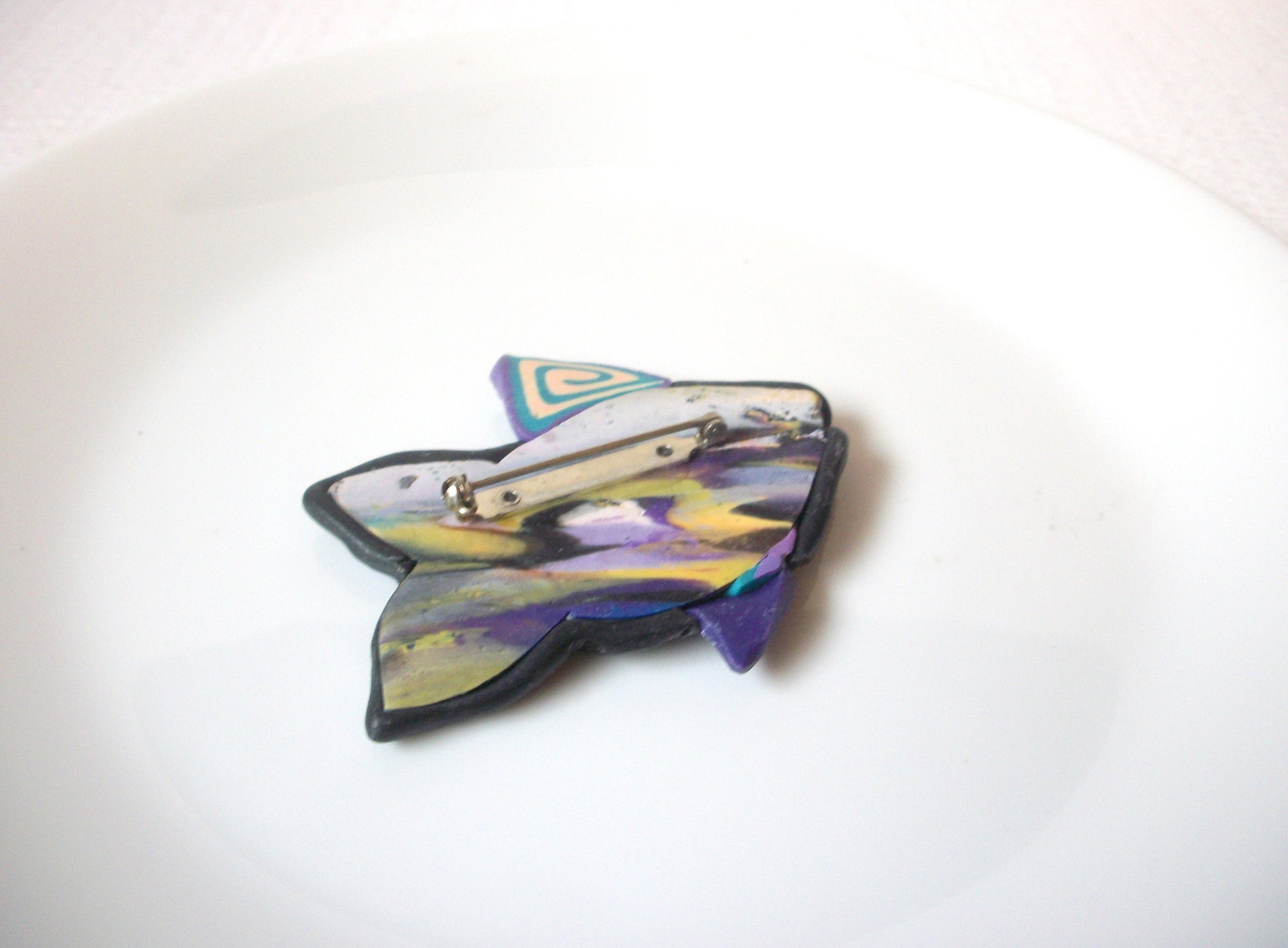 Vintage Fimo Polymer Clay Fish Brooch Pin 110220