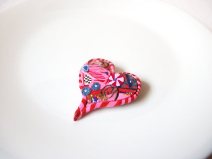 Vintage Fimo Polymer Clay Heart Brooch Pin 110220
